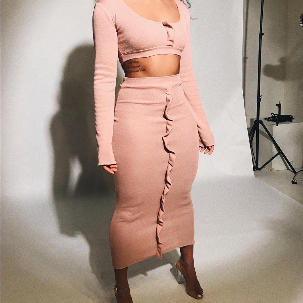 Mamas Boutique Ribbed Crop Top Skirt Set Small